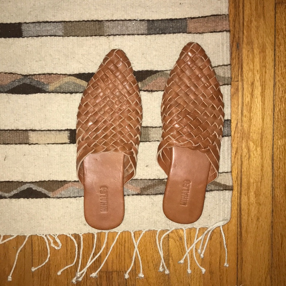 Handmade Leather Woven Brown Slides
